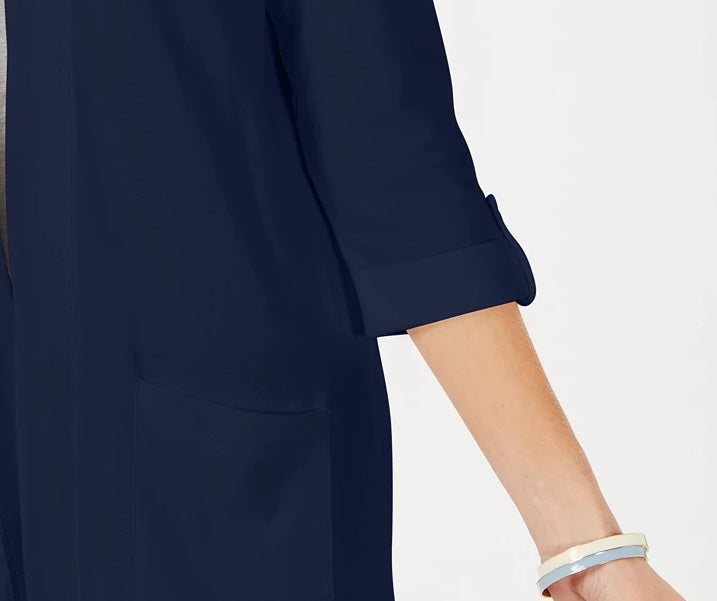 Karen Scott Cardigan feminino de algodão aconchegante, azul marinho, tamanho pequeno