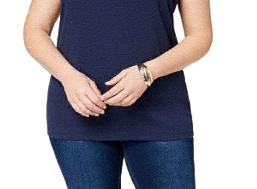 Regata feminina Karen Scott com decote quadrado, azul, tamanho extragrande