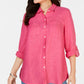 Camisa de linho feminina Charter Club rosa tamanho X-S