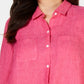 Camisa de linho feminina Charter Club rosa tamanho X-S