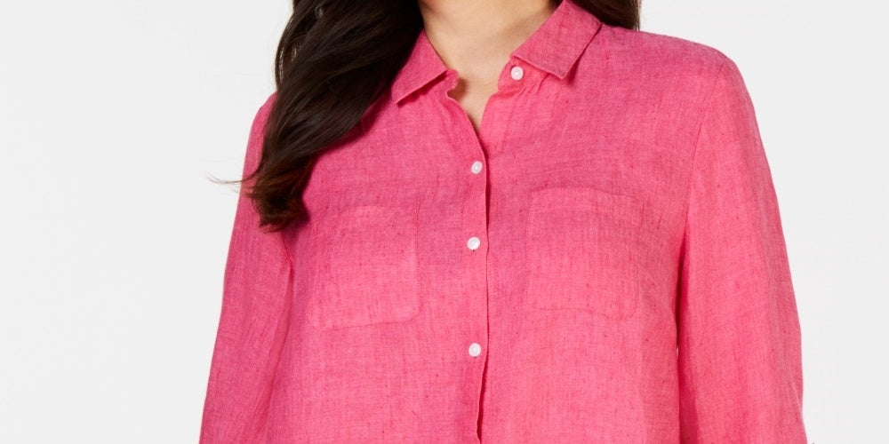 Camisa de linho feminina Charter Club rosa tamanho X-S