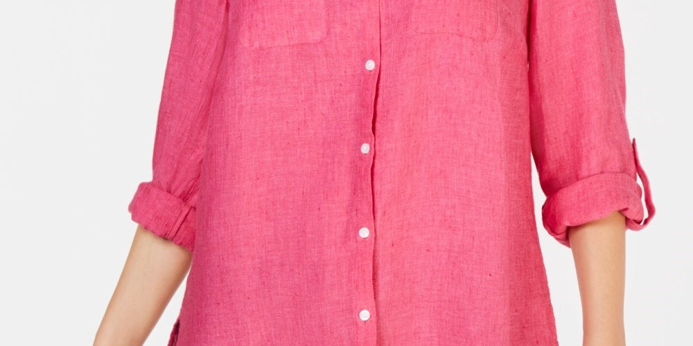 Camisa de linho feminina Charter Club rosa tamanho X-S