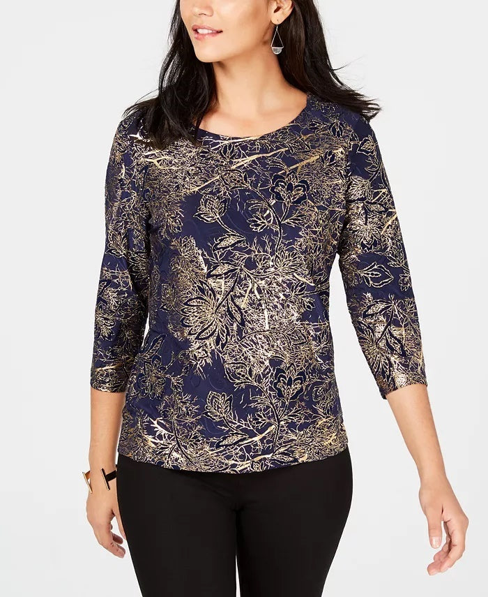 Blusa Jacquard Feminina JM Collection Preta Tamanho Grande