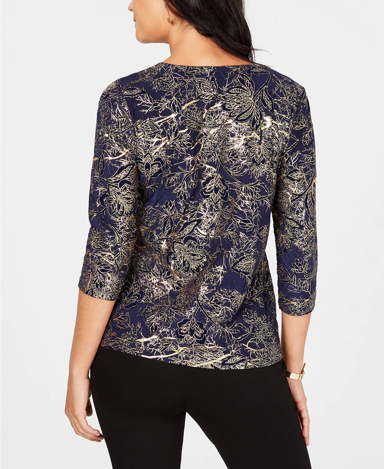 Blusa Jacquard Feminina JM Collection Preta Tamanho Grande