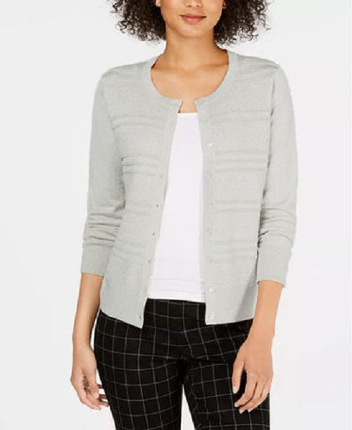Cardigan feminino texturizado de lurex Charter Club, cinza, tamanho extragrande