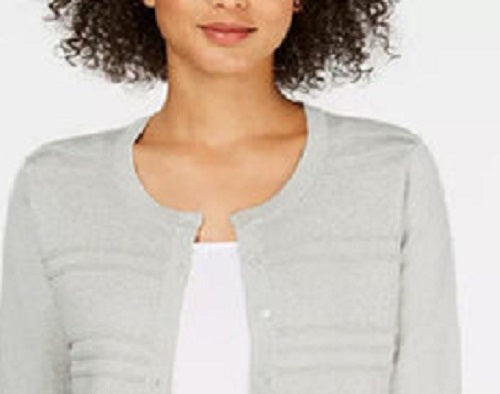 Cardigan feminino texturizado de lurex Charter Club, cinza, tamanho extragrande