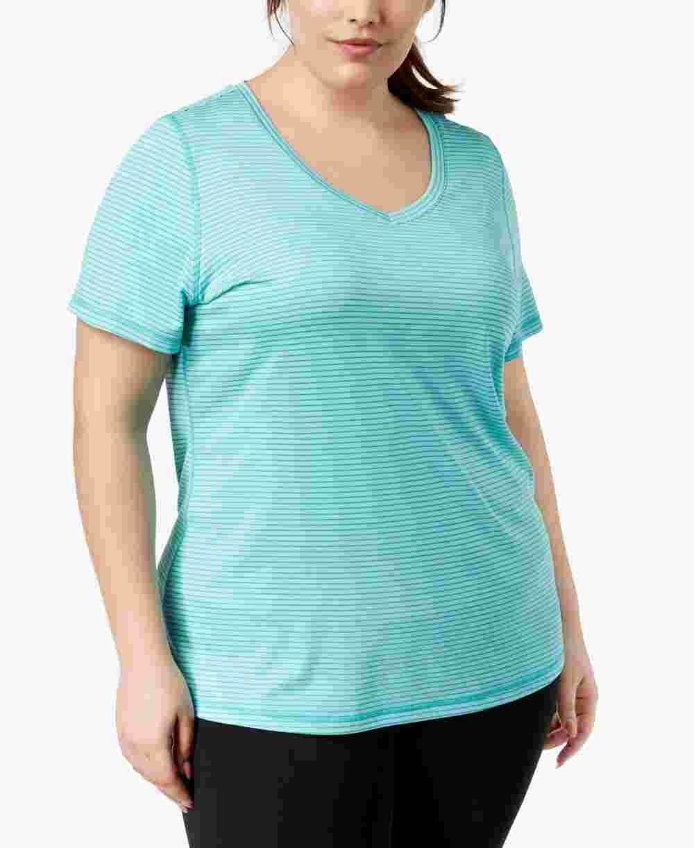 Camiseta listrada plus size feminina Ideology, azul, tamanho 2X