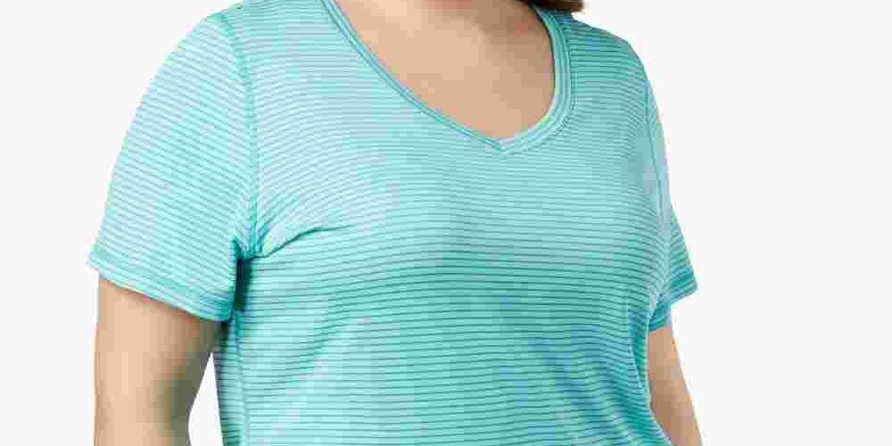 Camiseta listrada plus size feminina Ideology, azul, tamanho 2X