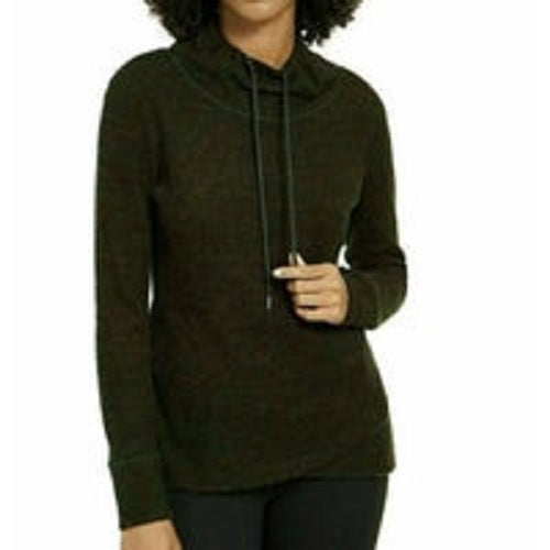 Blusa feminina Ideology com decote redondo e bainha tulipa, verde escuro, tamanho pequeno