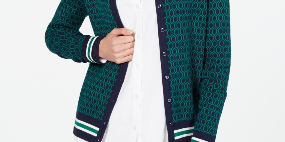 Cardigan estampado feminino Charter Club, azul, tamanho pequeno