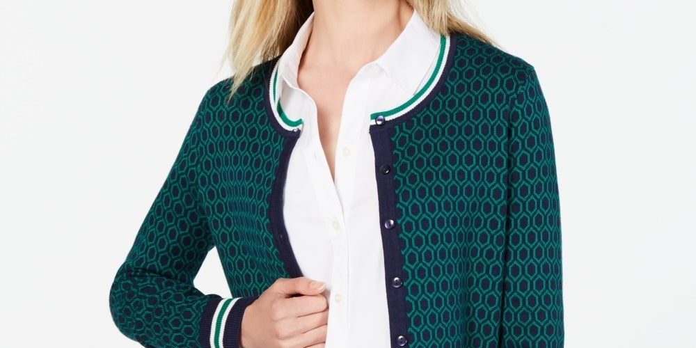 Cardigan estampado feminino Charter Club, azul, tamanho extragrande