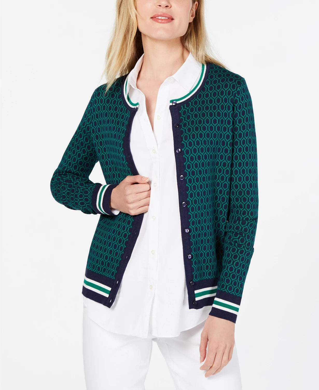 Cardigan feminino estampado pequeno Charter Club azul tamanho 44
