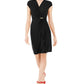 Vestido feminino Charter Club com manga curta e decote cruzado, preto, tamanho grande