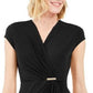 Vestido feminino de malha com manga curta e cruzado, preto, tamanho médio, Charter Club