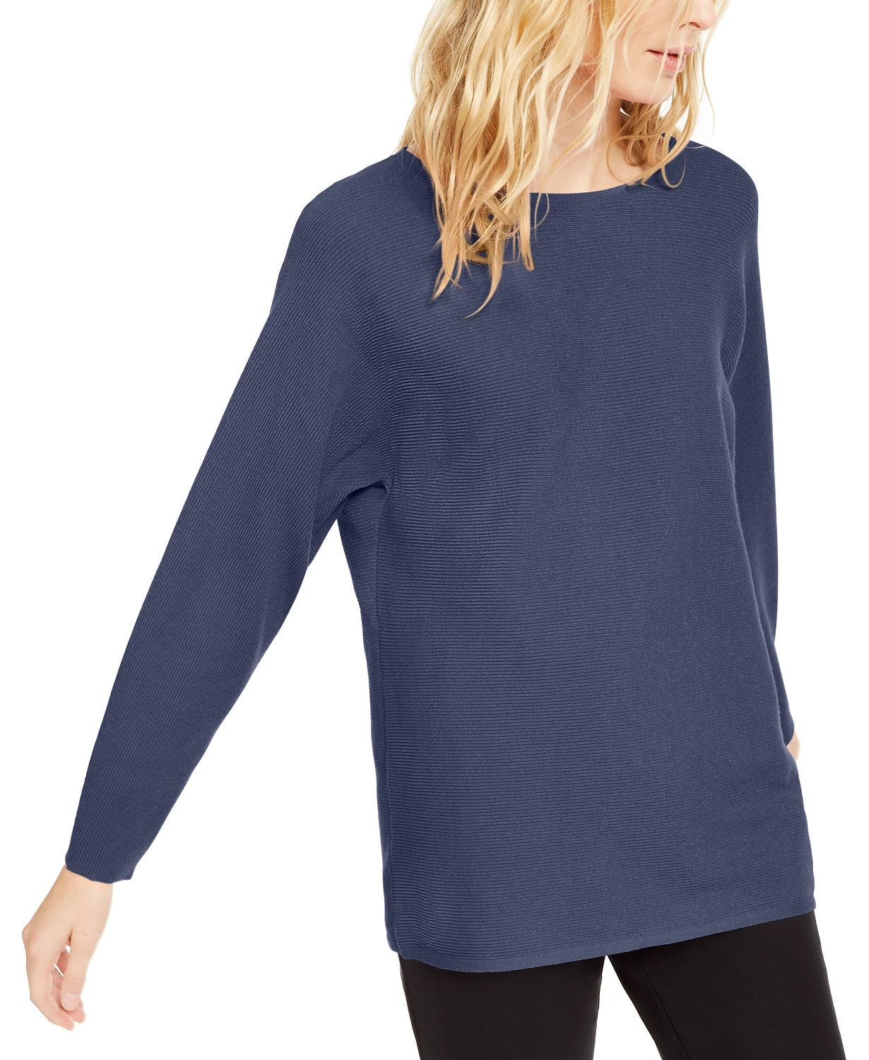 Suéter de malha canelada com manga dolman feminino INC International Concepts, preto, tamanho grande