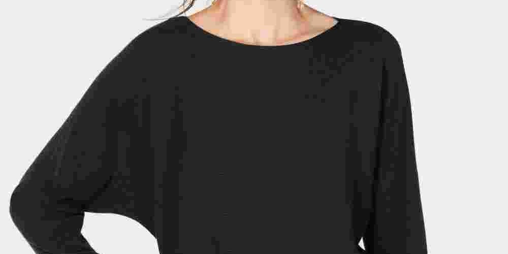 INC International Concepts Camiseta feminina de malha canelada com manga dolman e gola redonda, tamanho preto, tamanho X-S