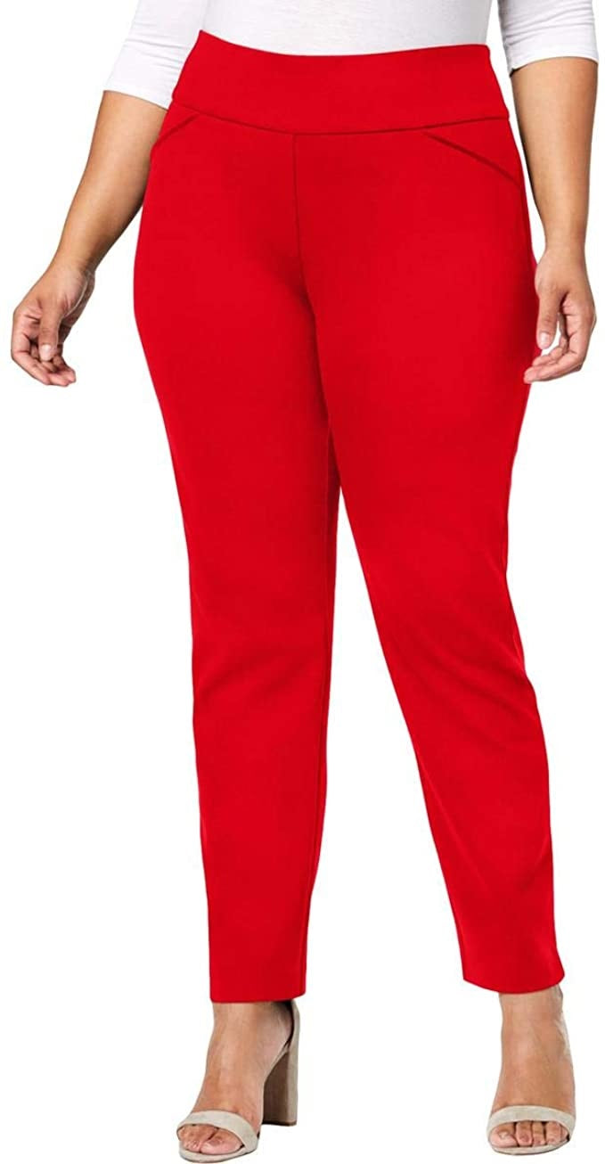 Calças femininas Charter Club Cambridge Skinny Pull-On com controle de barriga, tamanho 4, vinho