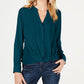 Blusa feminina com botões frontais e torcidos INC International Concepts, verde, tamanho grande