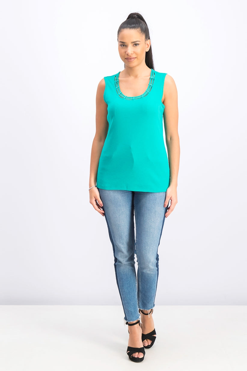 Karen Scott Top Feminino com Acabamento em Tachas e Gola Escada Verde Tamanho X-G