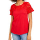 Camiseta feminina Charter Club de algodão com renda e detalhes em vermelho, tamanho médio