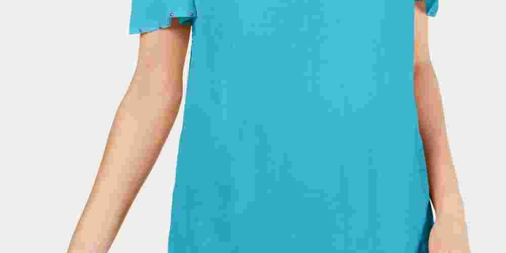 JM Collection Blusa feminina com babados e ombros de fora, azul, tamanho extragrande