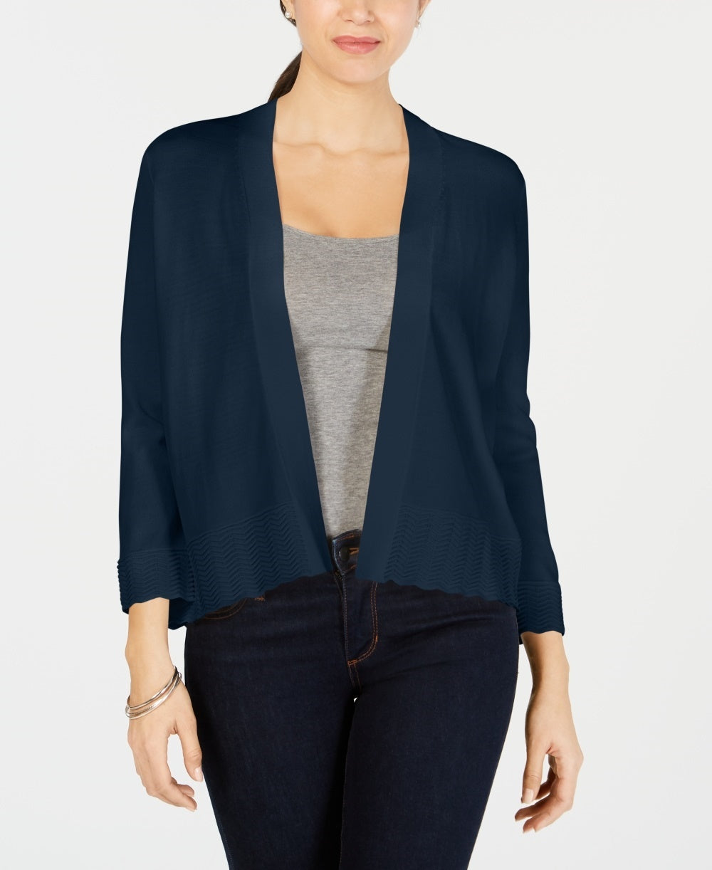 Cardigan aberto de malha texturizada feminino Charter Club, azul, tamanho grande