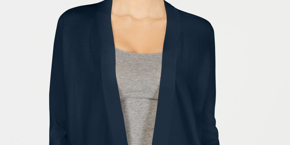 Cardigan aberto de malha texturizada feminino Charter Club, azul, tamanho grande