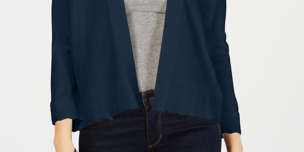 Cardigan aberto de malha texturizada feminino Charter Club, azul, tamanho grande
