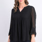 Charter Club Top feminino texturizado com babados duplos e pregas, preto, tamanho extragrande