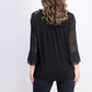 Charter Club Top feminino texturizado com babados duplos e pregas, preto, tamanho extragrande