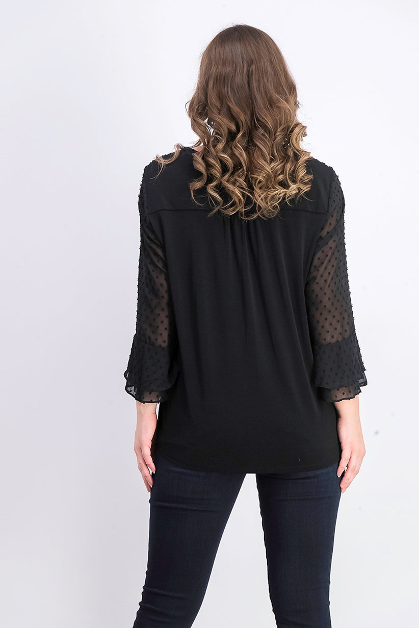 Charter Club Top feminino texturizado com babados duplos e pregas, preto, tamanho extragrande
