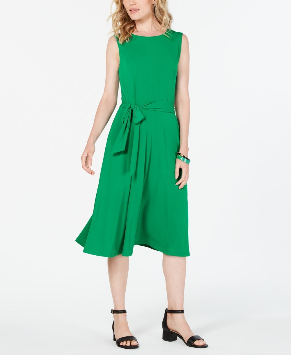 Vestido midi feminino Charter Club com amarração na cintura, verde escuro, tamanho pequeno