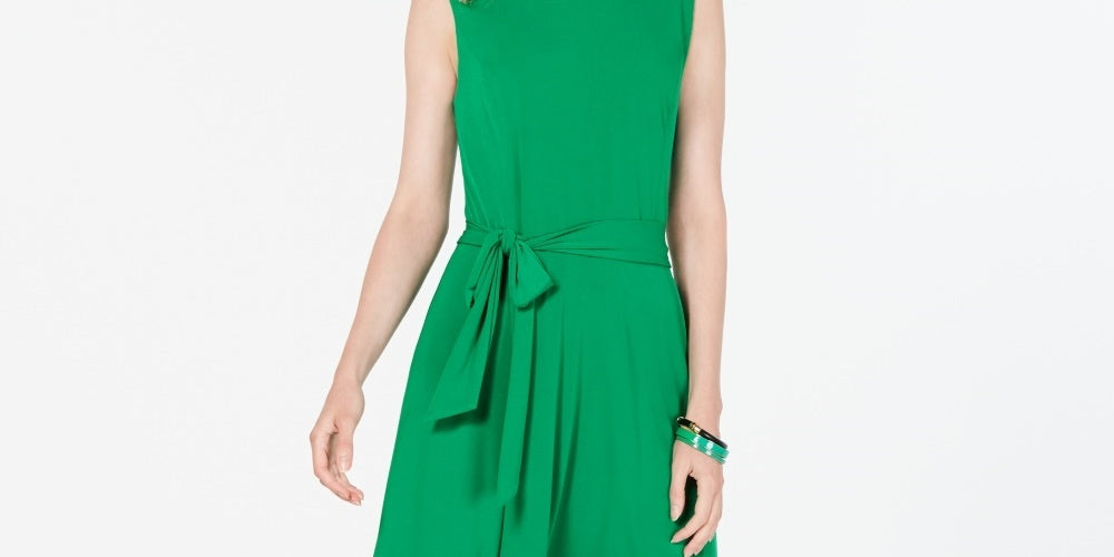 Vestido midi feminino Charter Club com amarração na cintura, verde escuro, tamanho pequeno