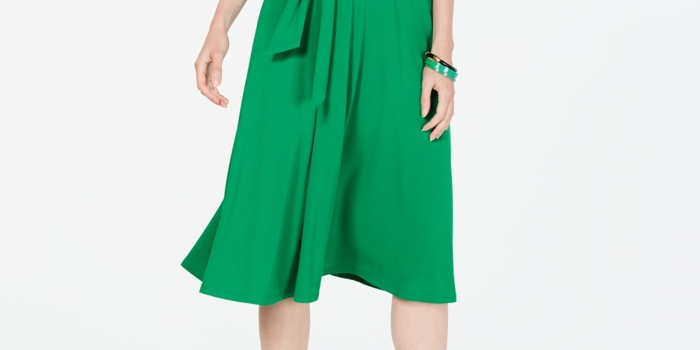 Vestido midi feminino Charter Club com amarração na cintura, verde escuro, tamanho pequeno