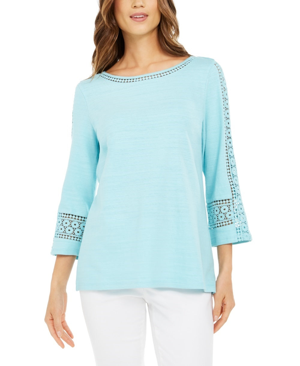 Top de crochê feminino Charter Club com detalhes, azul-marinho, tamanho X-S