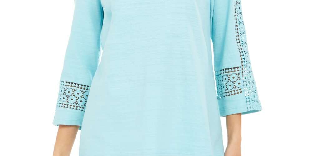 Top de crochê feminino Charter Club com detalhes, azul-marinho, tamanho X-S