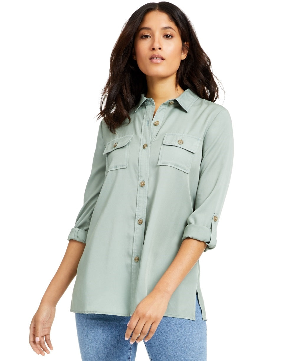 Camisa utilitária feminina Charter Club, verde, tamanho médio