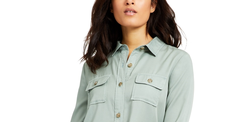 Camisa utilitária feminina Charter Club, verde, tamanho médio