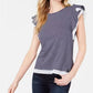 Blusa feminina Maison Jules com acabamento em malha e mangas com babados, azul-marinho, tamanho extra pequeno