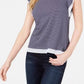Blusa feminina Maison Jules com acabamento em malha e mangas com babados, azul-marinho, tamanho extra pequeno
