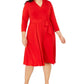 Vestido feminino com decote em V e cinto, tamanho 4X, vermelho, Charter Club