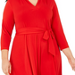Vestido feminino com decote em V e cinto, tamanho 4X, vermelho, Charter Club