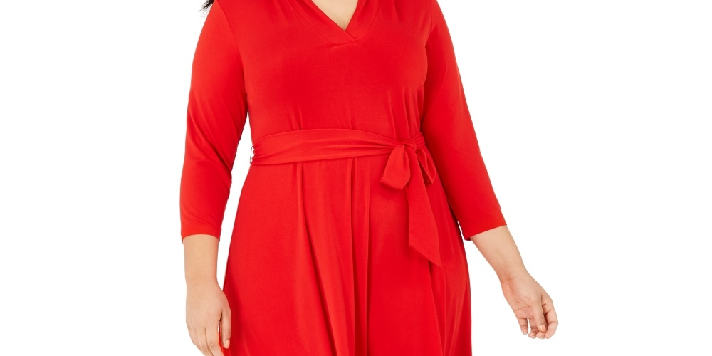 Vestido feminino com decote em V e cinto, tamanho 4X, vermelho, Charter Club