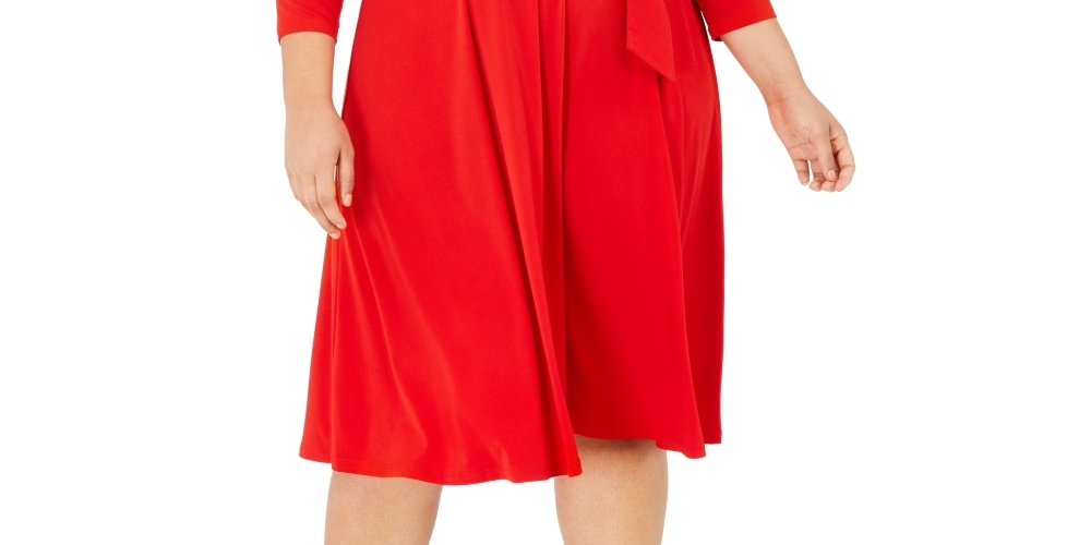 Vestido feminino com decote em V e cinto, tamanho 4X, vermelho, Charter Club