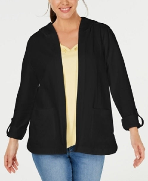 Moletom com capuz feminino Karen Scott Sport French Terry com abertura frontal, preto, tamanho médio