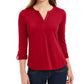 Charter Club Supima Cotton Top Feminino com Gola Dividida, Vermelho, Tamanho Médio