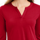 Charter Club Supima Cotton Top Feminino com Gola Dividida, Vermelho, Tamanho Médio