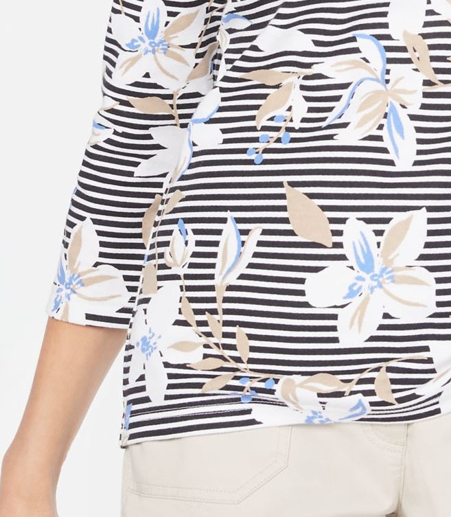 Blusa feminina estampada Karen Scott com manga 3/4, preta, tamanho pequeno