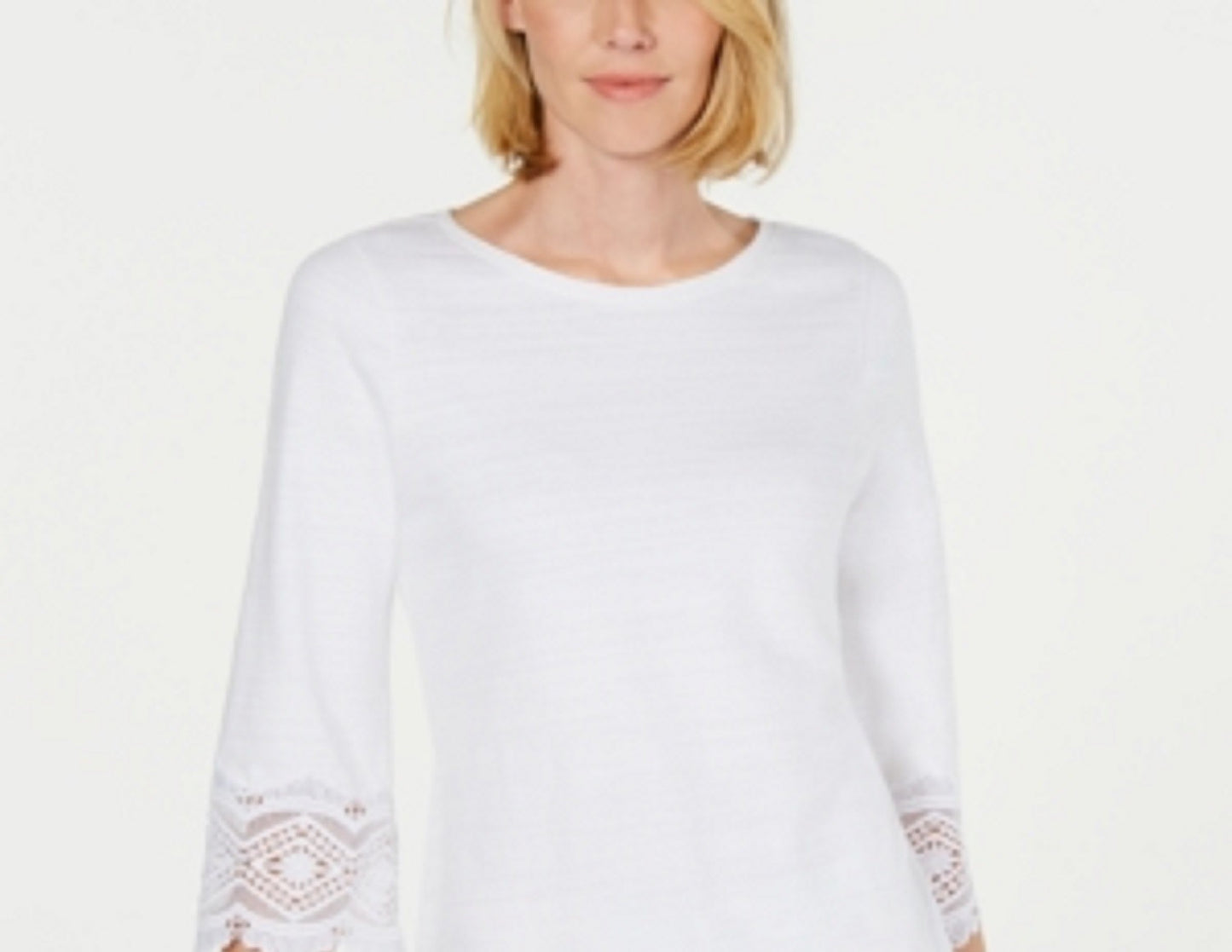 Top feminino Charter Club de algodão com acabamento em renda, branco, tamanho extra grande
