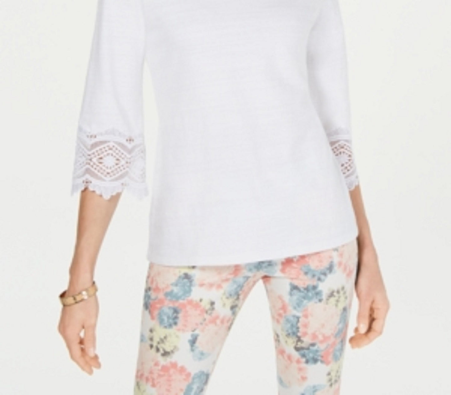 Top feminino Charter Club de algodão com acabamento em renda, branco, tamanho extra grande